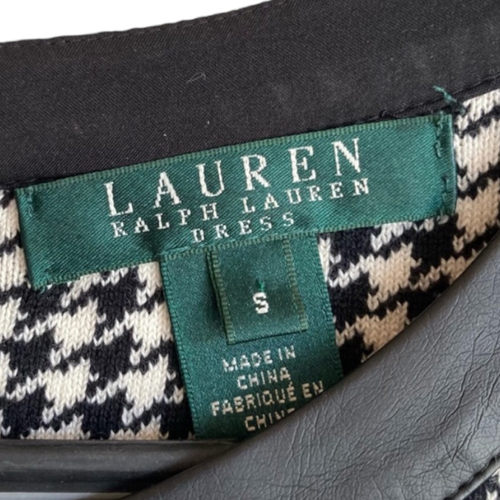 Lauren Ralph Lauren Black and White Houndstooth Knit Dress Faux Leather Trim S - Picture 5 of 5